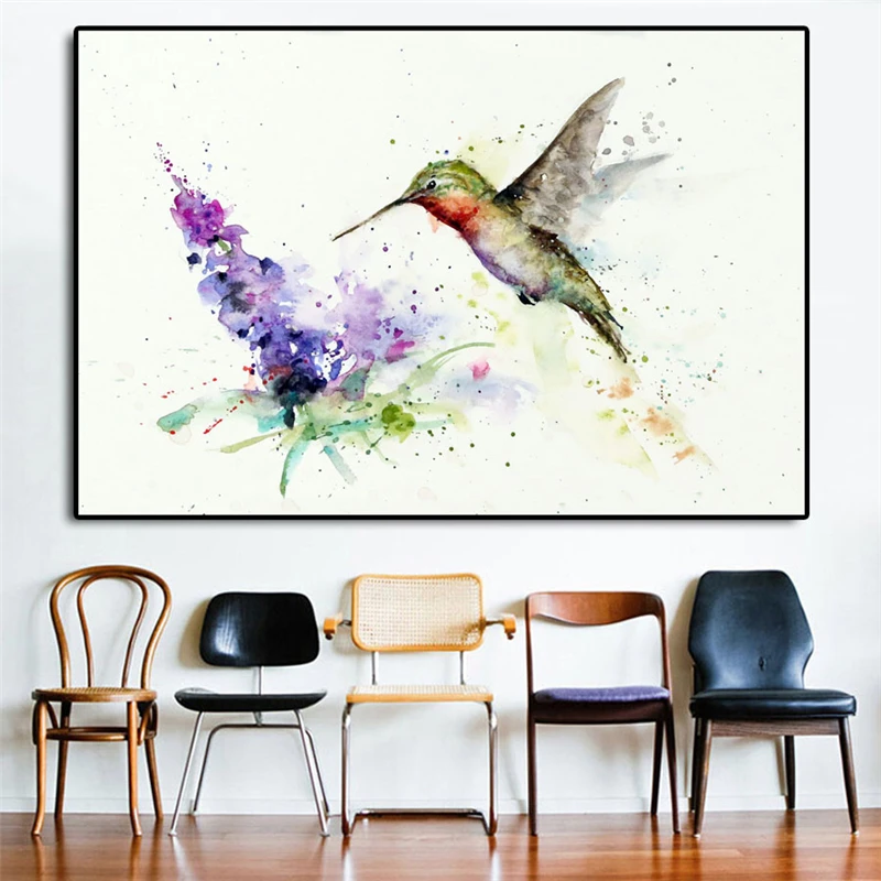 Hummingbird бабочка буш акварельные настенные художественные Холст Плакаты печать