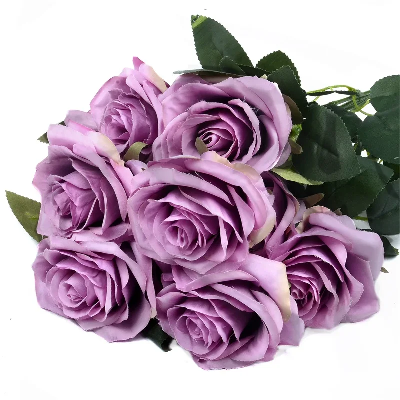 purple 10 голов розы искусственный цветок Французский Шелковый букет роз для свадьбы, дома, вечерние украшения, искусственный цветок, Осеннее украшение - Цвет: purple
