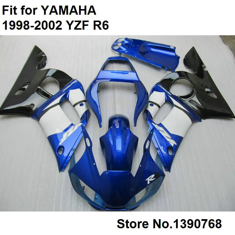 

Aftermarket body parts fairings for Yamaha YZF R61998-2002 blue white black Motorcycle fairing kit YZF-R6 98 99 00 01 02 LV26