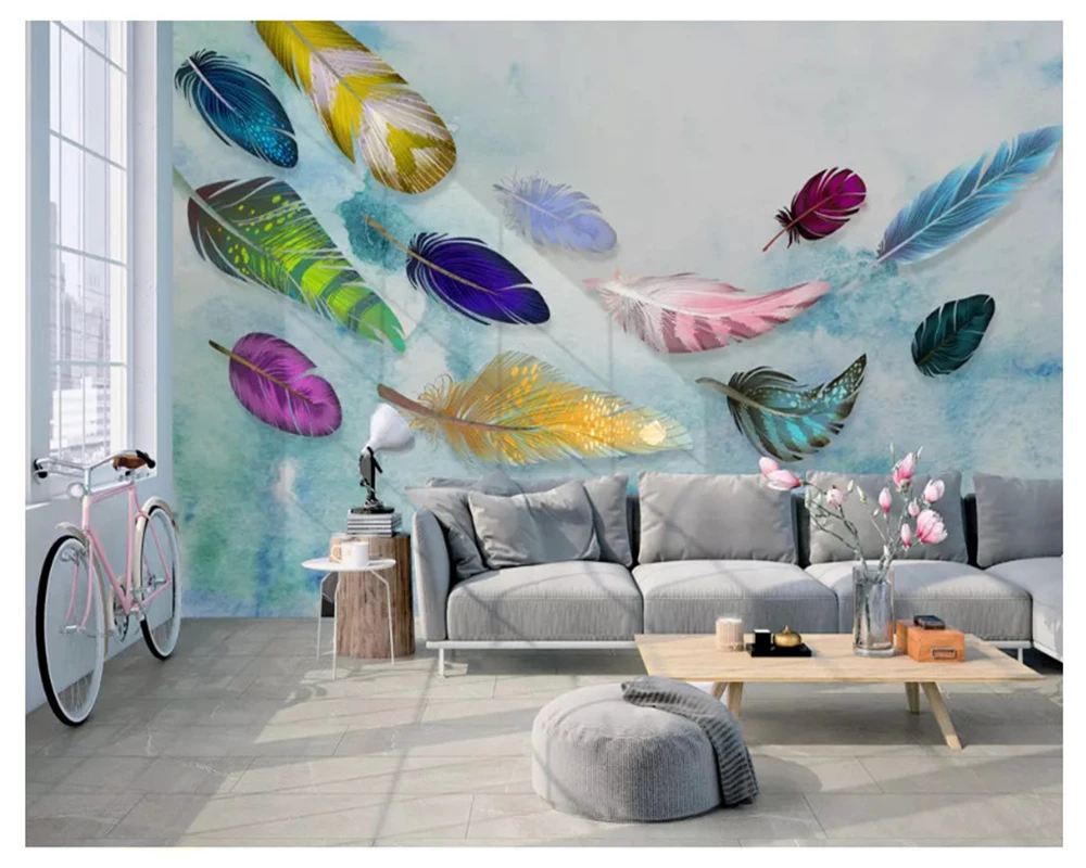 

beibehang American minimalist fashion colorful hand drawn feather texture art classic silky papel de parede wallpaper background