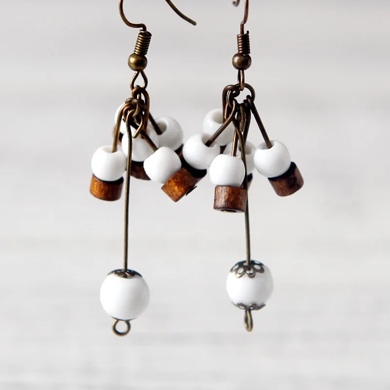 Длинные серьги для женщин керамические бусины деревянные кисточки большие