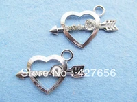 5pcs silver tonewhite k metal heart arrow pendant charmfindingdotted with 4pcs white rhinestonediy jewellerry accessory
