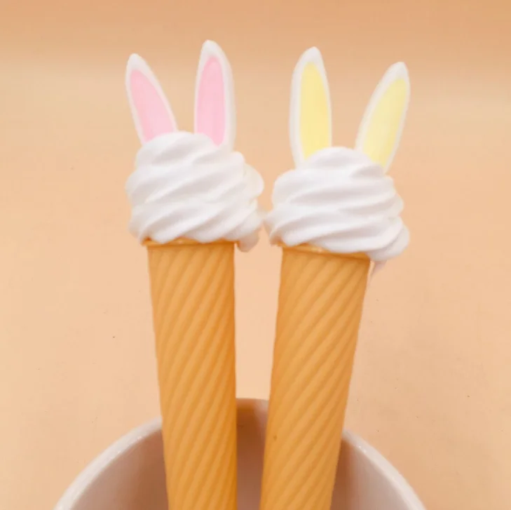 

2 Pcs/set Kawaii Gel Pens Ice Cream Rabbit Ears Black Colored Gift Gel-ink Pens for Writing Stationery Office School Supplies