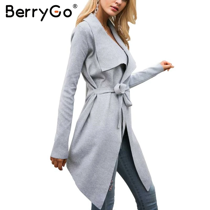 BerryGo вязаный кардиган женский 2018 пояс-кушак длинный зимний свитер джемпер мягкие