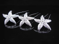 6 pcs starfish bridal wedding prom crystal rhinestone hair pins hair sticks h59