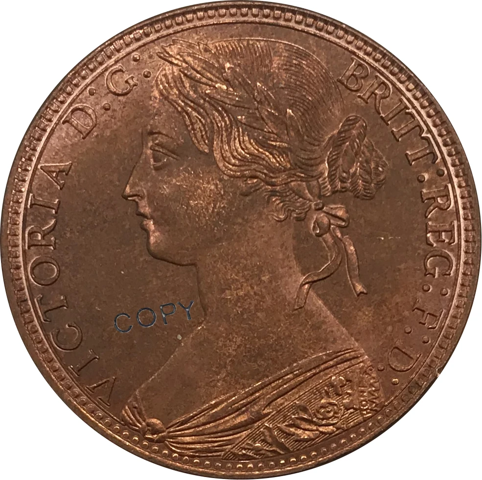 

1865 Великобритания 1 пенни Виктория 2-й портрет красные медные коллекционные предметы КОПИЯ монета