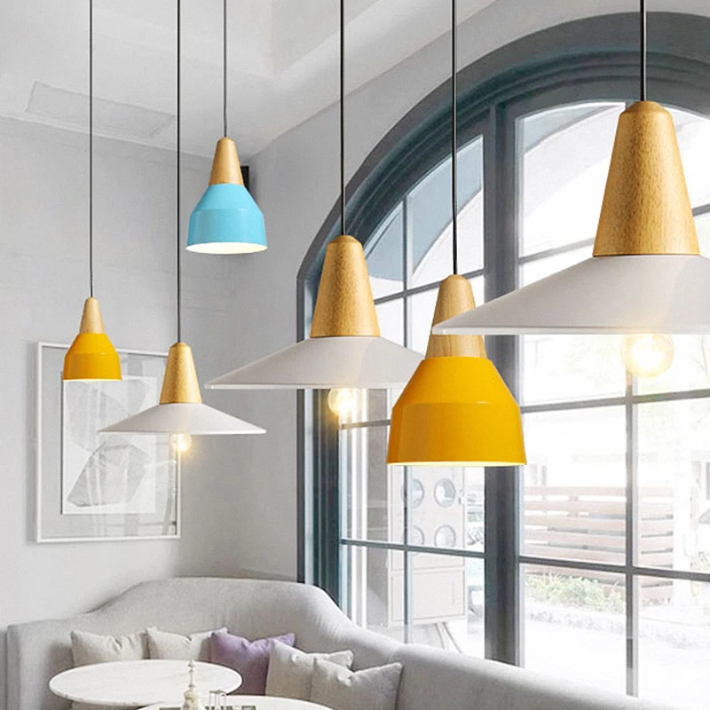 

Wood Pendant Lamp Dining Room Pendant Light Modern Hanging Lamp for Kitchen Aluminum LED Bedroom Light Christmas Decor E27