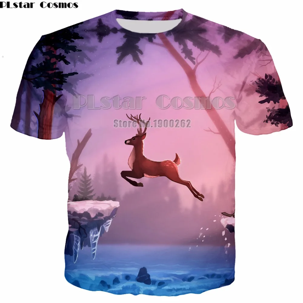 Милые натуральные мужские и женские футболки PLstar Cosmos с животным оленем забавные