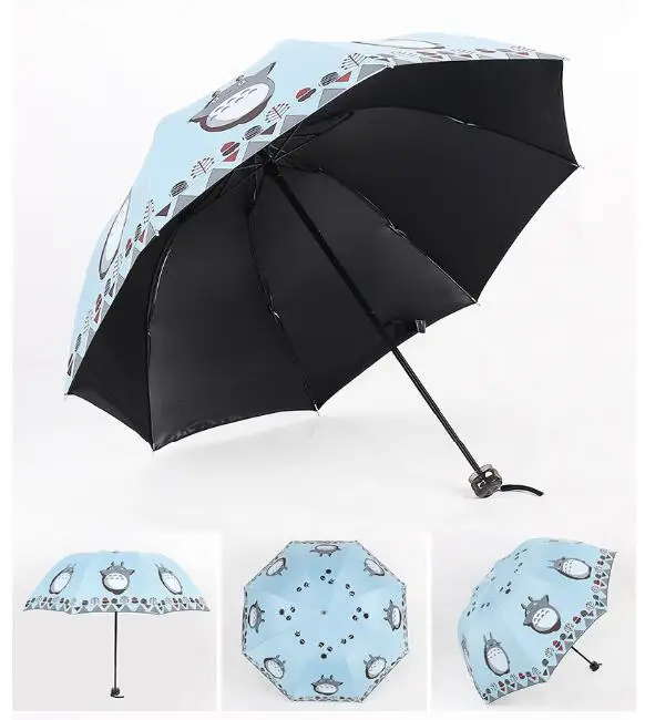 Зонт Totoro Rain 3 складной мультяшный от дождя солнца УФ ветрозащитный