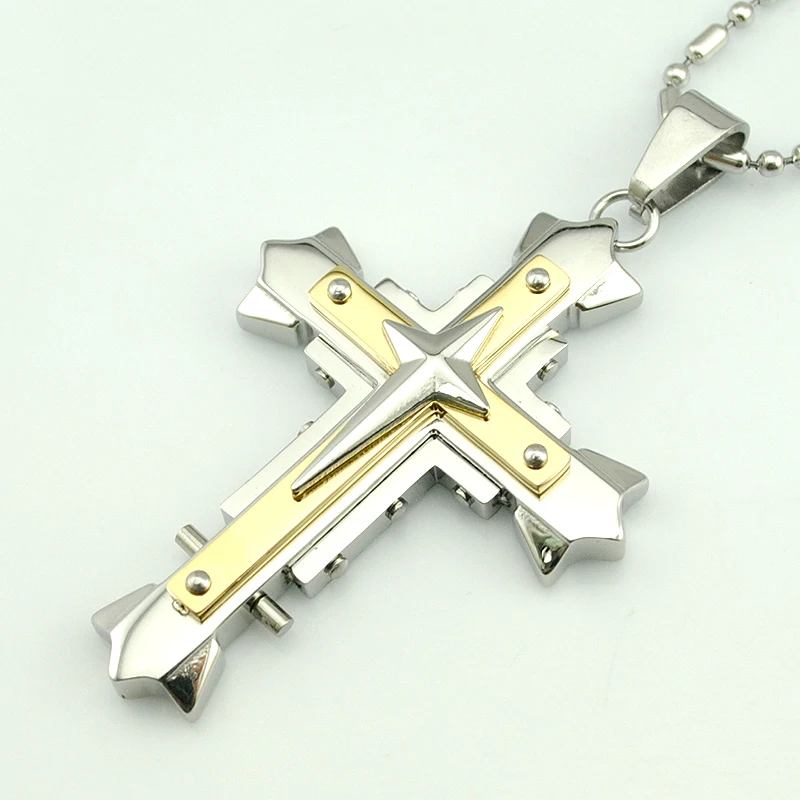 Мужские цепочки AMUMIU 60 см стразы двойной слой с крестом подвески из нержавеющей