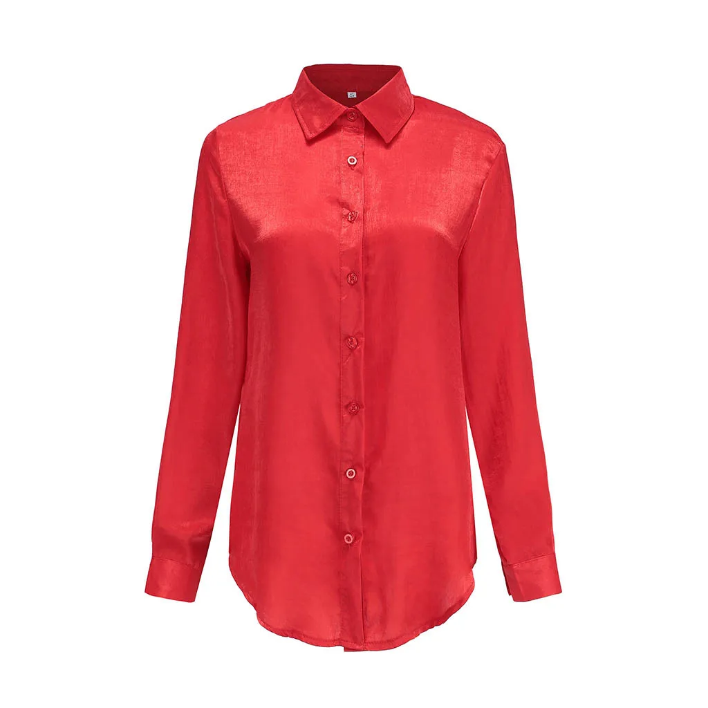 Рубашка деловая офисная рубашка сплошной красный цвет Женская блузка