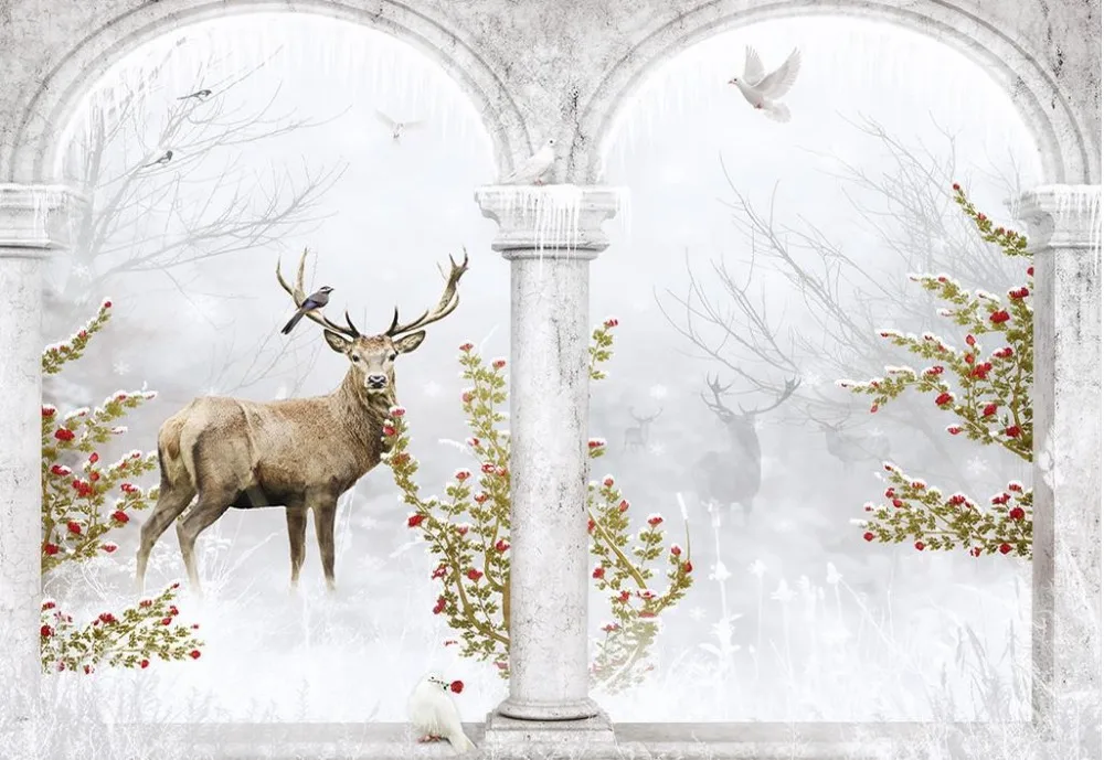Пользовательские фото обои 3D стереоскопические континентальные зимние олень 3d