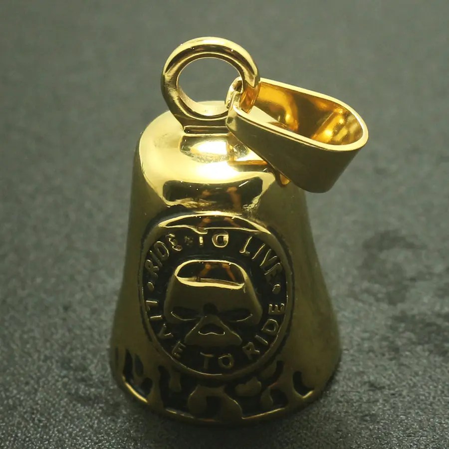 Новые крутые байкерские Jingle Bell 316L нержавеющая сталь золотой чехол с изображением Призрачного гонщика пламенный Ride to Live-жить, чтобы ездить секетон кулон