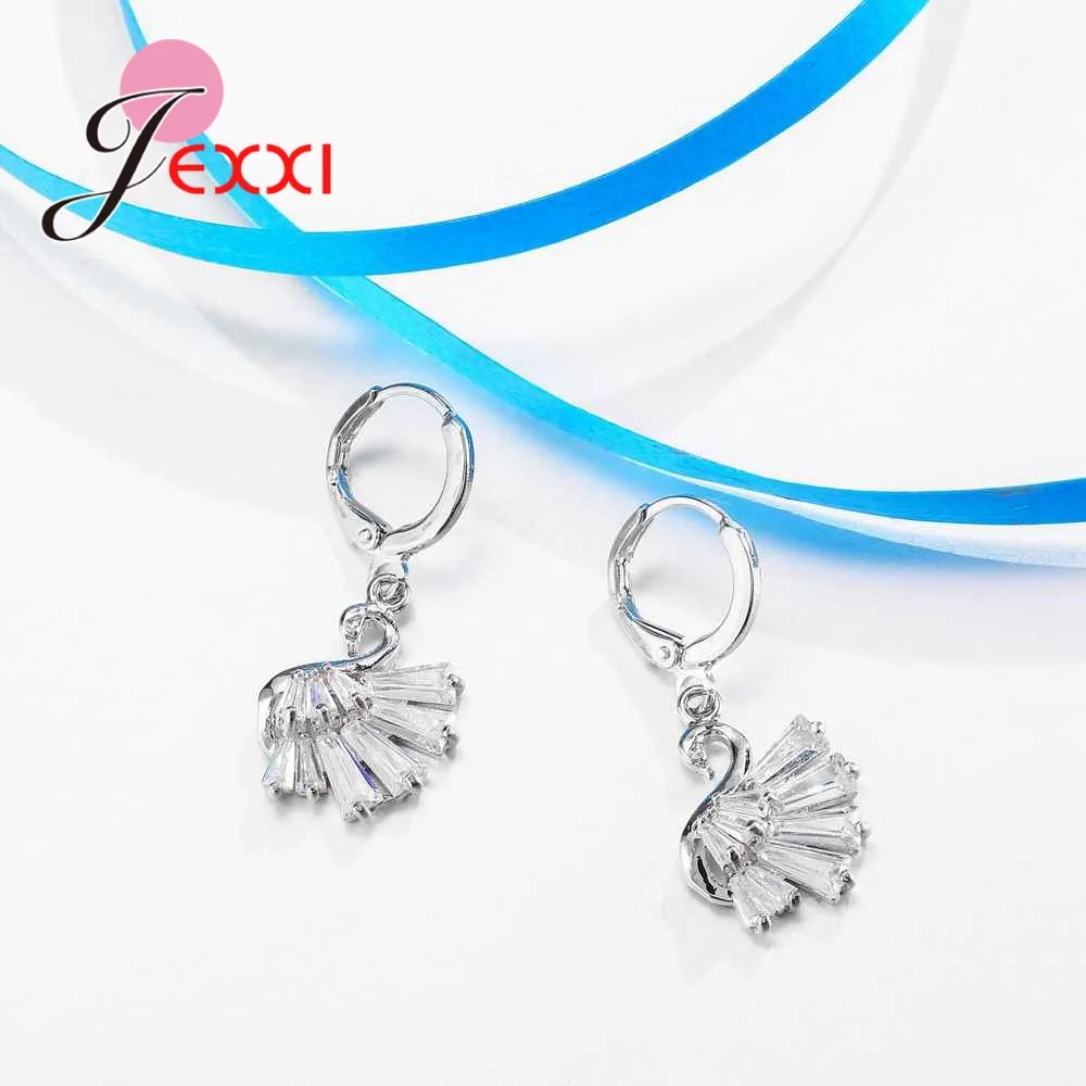 

Cute Swan Necklace Earrings Set For Women Girls Party Gifts Fashion 925 Sterling Silver Wedding Bridal Jewelry Sets Women