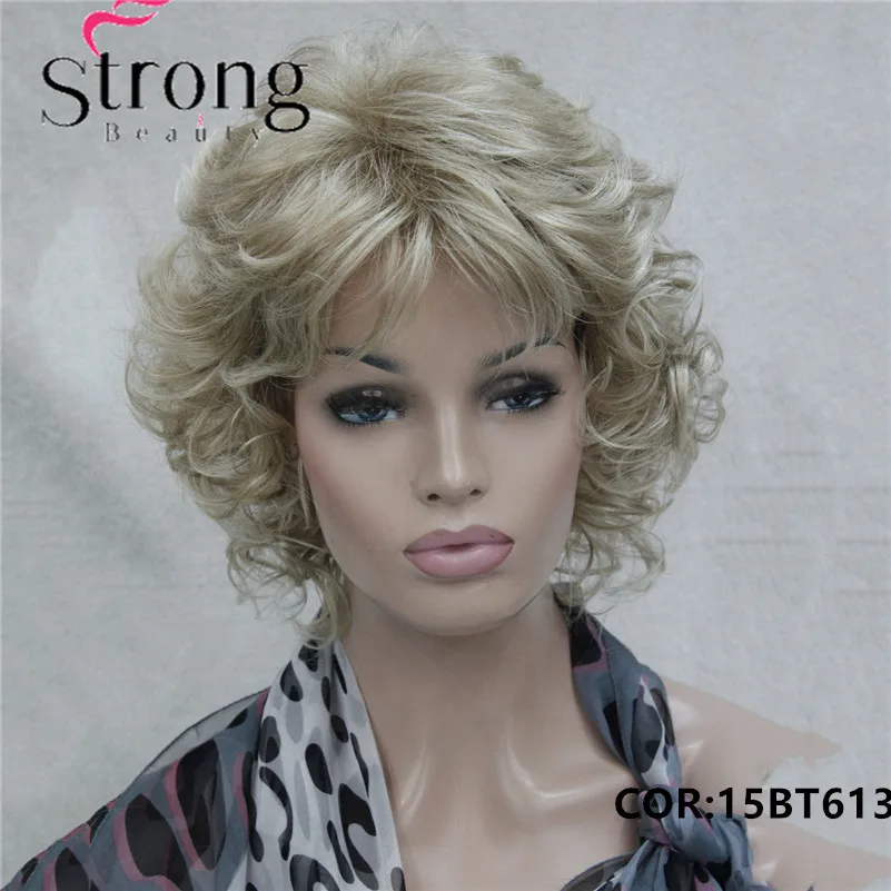 StrongBeauty короткий Мягкий Лохматый слоистый блонд микс полный синтетический парик вьющиеся женские парики - Цвет: 15BT613