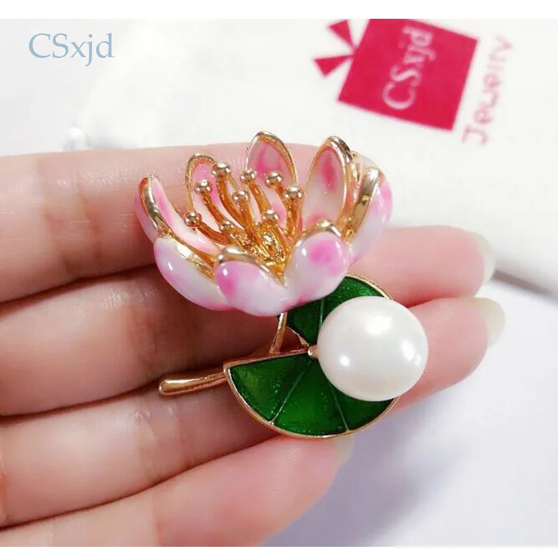 Дизайнерские брендовые эмалевые Броши CSxjd в форме лотоса с искусственным