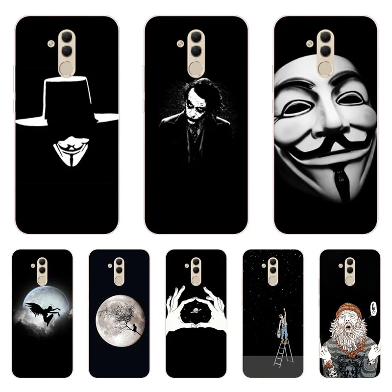 huawei mate 20 lite Case Silicon Black graffiti Painting Soft TPU Back Cover for Protect Phone cases shell |