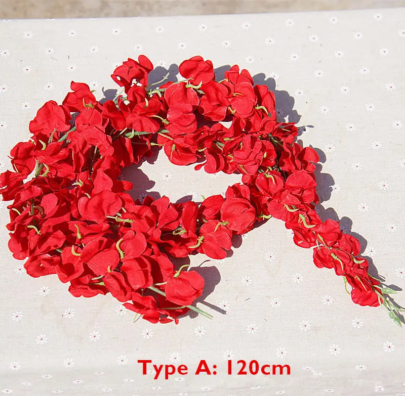 Type A Red 120cm 120 см длинный искусственный цветок глицинии лоза шелковая Гортензия ротанг DIY Свадьба День Рождения Вечеринка украшения стены фон цветы - Цвет: Type A Red 120cm