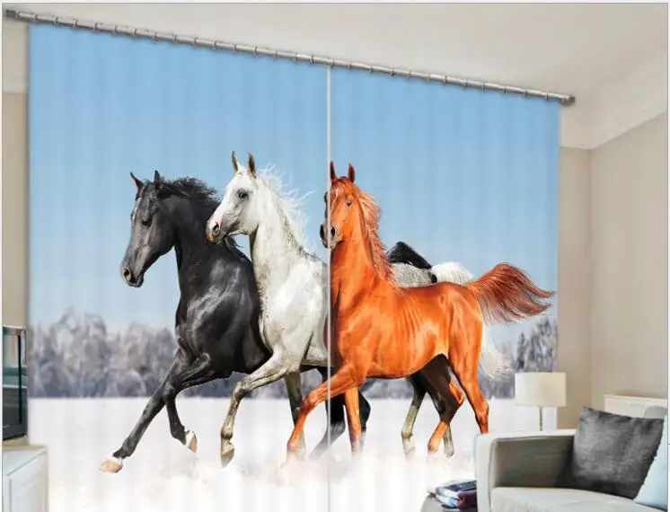 Новинка современные затемняющие занавески на окна с рисунком лошади 3D для