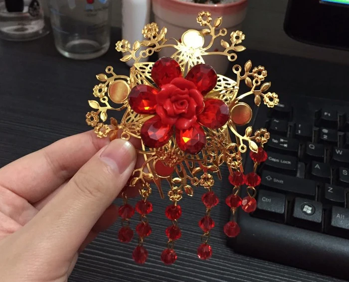 HIMSTORY Свадебный китайский традиционный золотой тон красная розовая бусина