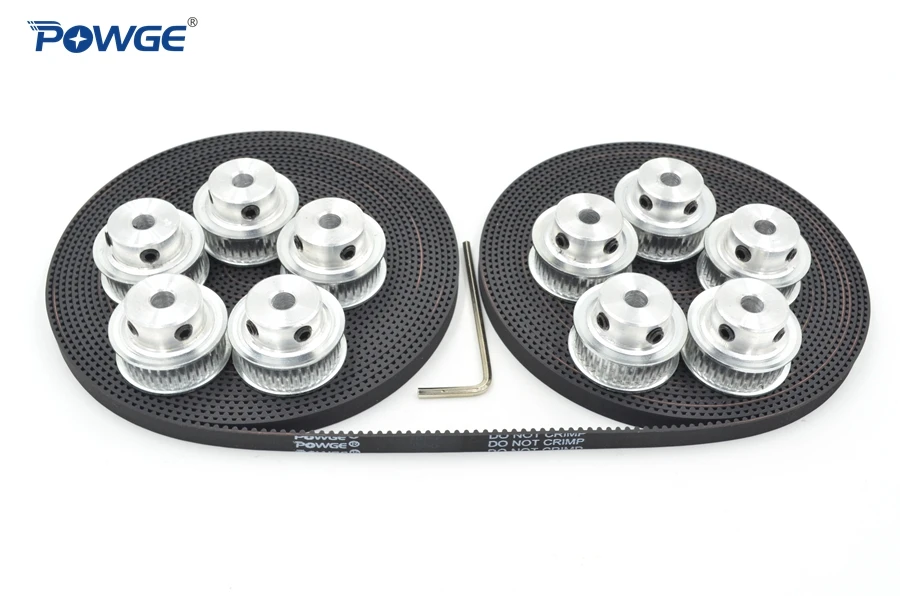 

POWGE 10pcs 32 teeth GT2 Timing Pulley Bore 5mm 6.35mm 8mm + 10Meters width 9mm GT2 open Timing Belt 2GT Belt pulley 32T 32Teeth