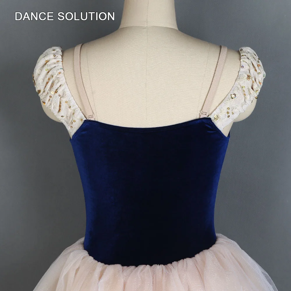 Темно синий бархатный лиф с юбкой из персикового тюля романтичный балетный