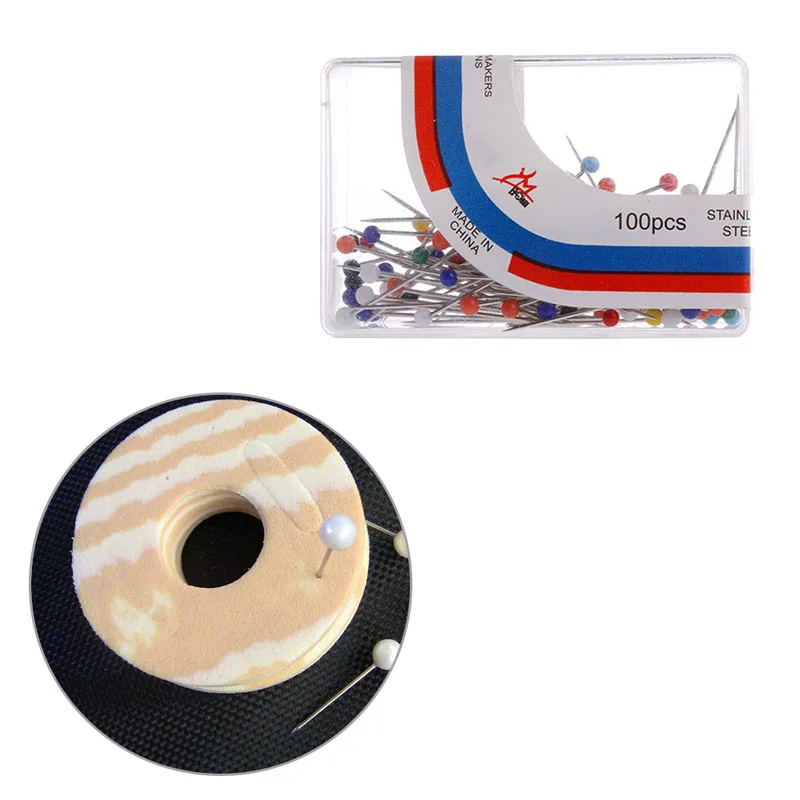 100 шт цветные пластиковые круглые булавки с жемчужной головкой для портного