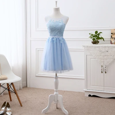 Sky blue short Robe de soiree vestido de festa красное Красное Длинное Платье на шнуровке с аппликацией Элегантные платья подружек невесты вечерние платья для банкета и выпускного вечера - Цвет: Sky blue short