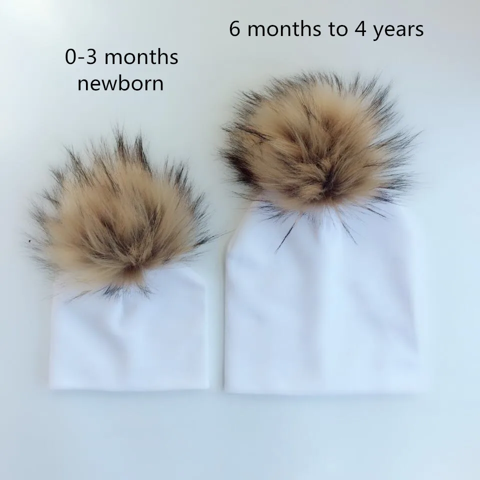children's infant toddler raccoon faux fur pompom hat cap for Kids baby boys girl cotton newborn props beanie kids | Детская одежда