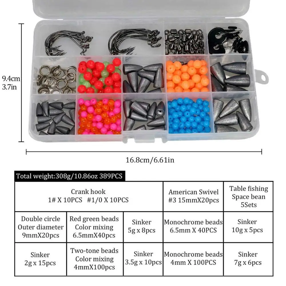 389pcs 339 шт 389 шт снасти для ловли окуня набор Texas Rig аксессуары DIY рыболовные инструменты Carolina снаряжение рыболовное аксессуар - Цвет: 389pcs