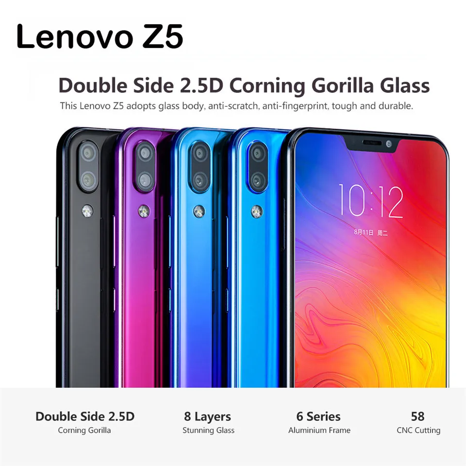 Lenovo Z5 Cell Phone 6GB 128GB Snapdragon 636 Octa Core Mobile Phone Full Screen 6.2'' L78011 Smartphone Android 8.1 4G FDD LTE