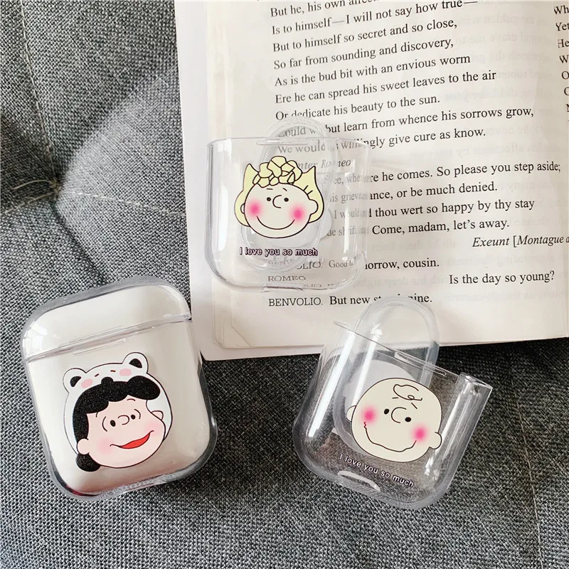 Прозрачный чехол для наушников Airpods с милым мультипликационным принтом Charlie Brown
