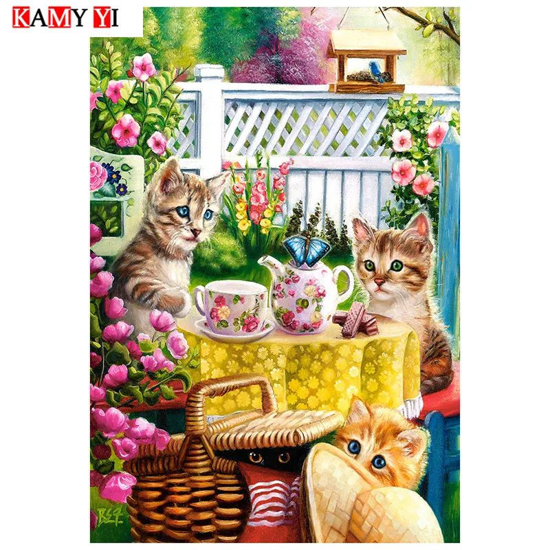 

KAMY YI Full Square/Round Drill 5D DIY Diamond Painting"Cat party"Mosaic Stitch Diamond Embroidery Home Decor Gift HYY