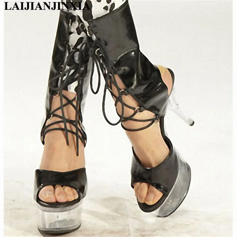 New Sexy 15cm Thin High-Heels Platform Shoes Night Club Pole Dancing Shoes Open Toe Ankle Boots Dance Shoes