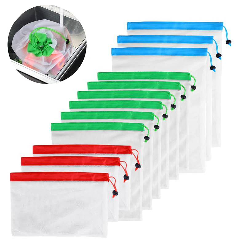 12 шт. многоразовые сетки дружественных продуктов сумки моющиеся Эко для