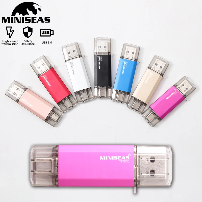 Miniseas OTG usb3.0 & type c usb флэш накопители 16 Гб оперативной памяти 32 встроенной 64 ГБ 128