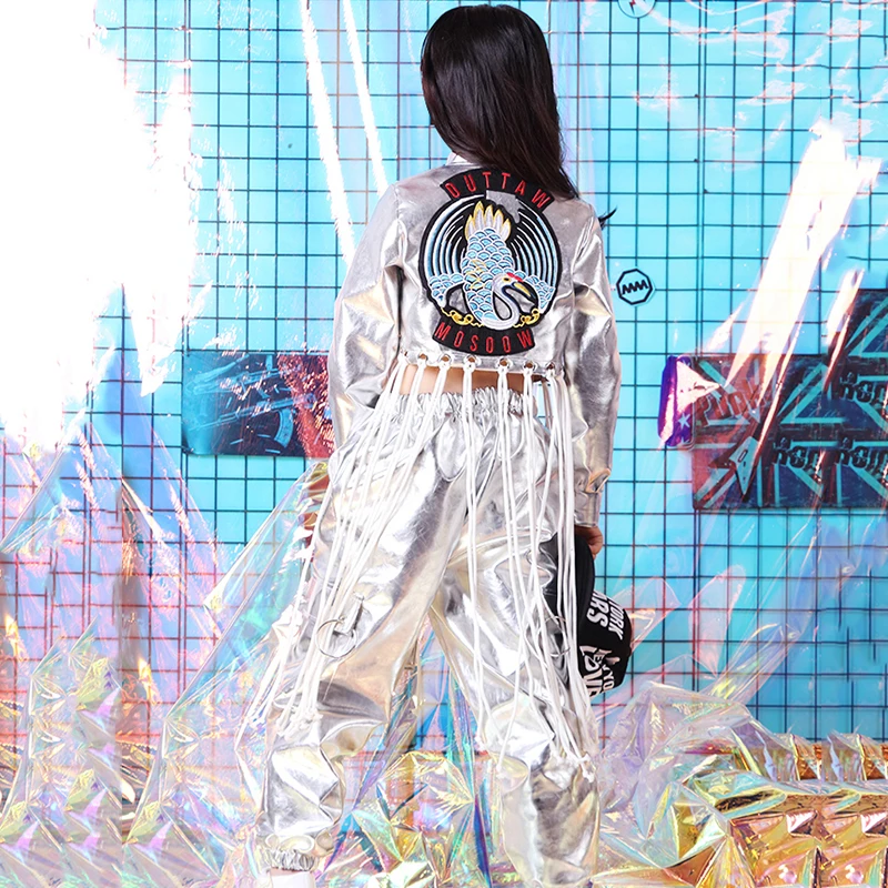 Новое поступление костюм для джаза девочек серебристая детская сценическая