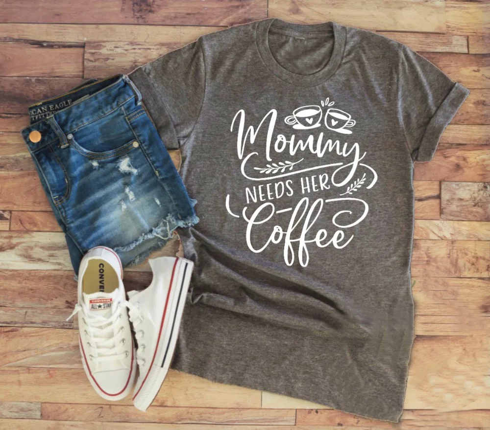 Мама нуждается в ее кофе темно-серая Женская мода Графический tumblr хлопок