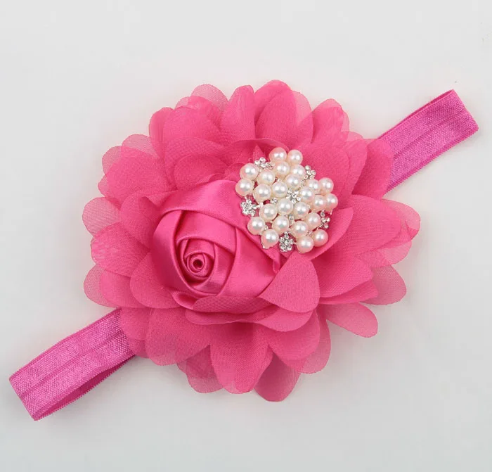 

Nishine 10pcs/lot Children Girls Chiffon Flower Headbands With Big Pearl Rhinestone Hair Accessories Kids Hairband Headwear