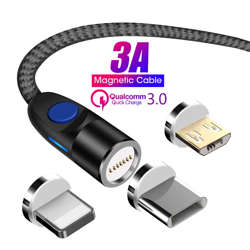 Магнитный Кабель зарядного устройства микро-usb type C 3A зарядный провод для iPhone x xr oneplus 6t samsung s9 Microusb шнур Кабели для мобильных телефонов
