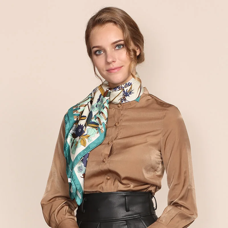 100% шелковый саржевый квадратный шарф цветочный принт женские шарфы ручная