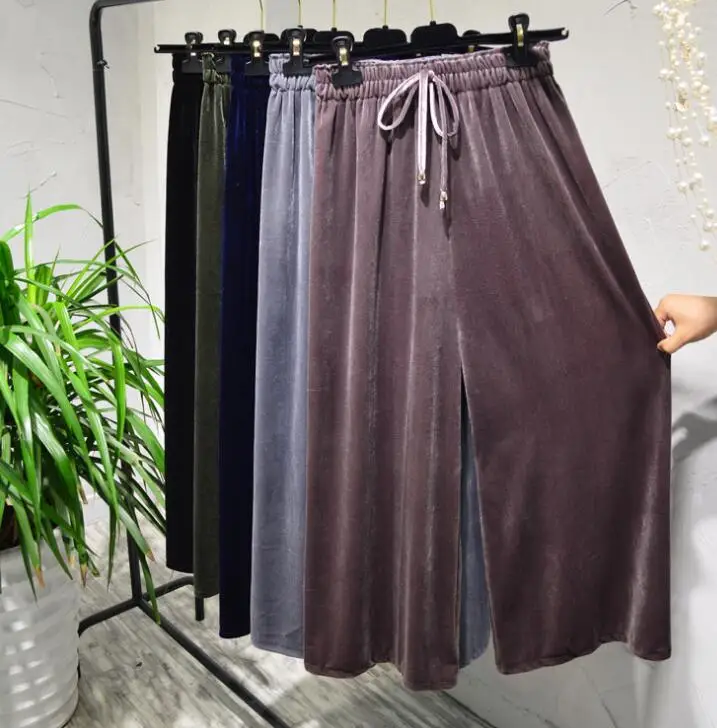 Длинные штаны 2017 Осень Зима Новая Корейская версия с высокой талией золотые