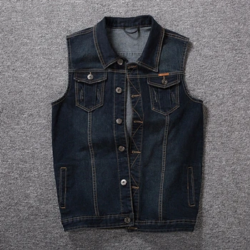 B57030 dark blue Мужские модные джинсовые жилеты с несколькими карманами, джинсовые куртки без рукавов, мужские винтажные повседневные мужские джинсовые жилеты, пальто размера плюс 5XL 6XL 7XL 8XL - Цвет: B57030 dark blue