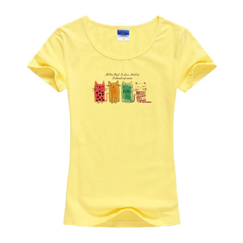 Женская хлопковая Футболка с принтом каваи и кота Женские топы рубашки футболки