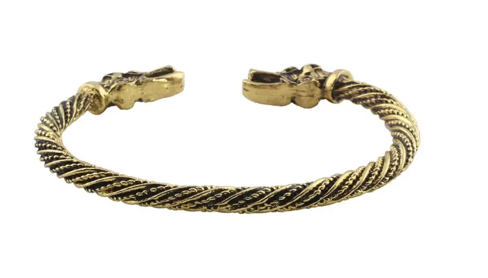 Vintage gold Панк Ретро браслет из нержавеющей стали с двойной Головой Дракона, браслеты, посвященные тематике викингов, напульсник, манжета, Регулируемый аксессуар из бижутерии для мужчин и женщин - Окраска металла: Vintage gold