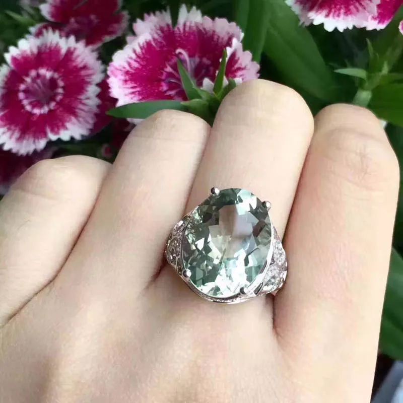 Женское кольцо с большим камнем CSJ из настоящего зеленого аметиста 6 9 карат