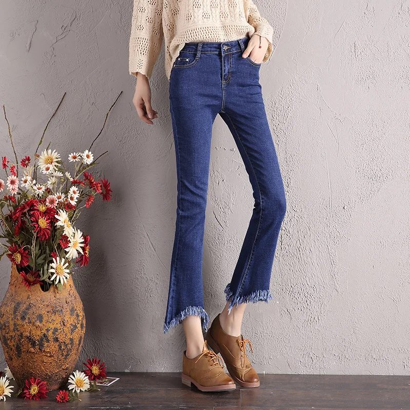 2018 осень широкие джинсы для женщин на каждый день Ретро стиль высокий эластичный