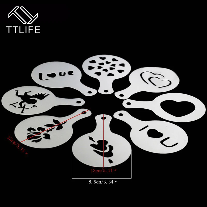 TTLIFE 8 шт. валентина стиль кофе Искусство трафареты Кафе Латте пены спрей капучино бариста резьба инструменты торт Duster Шаблоны