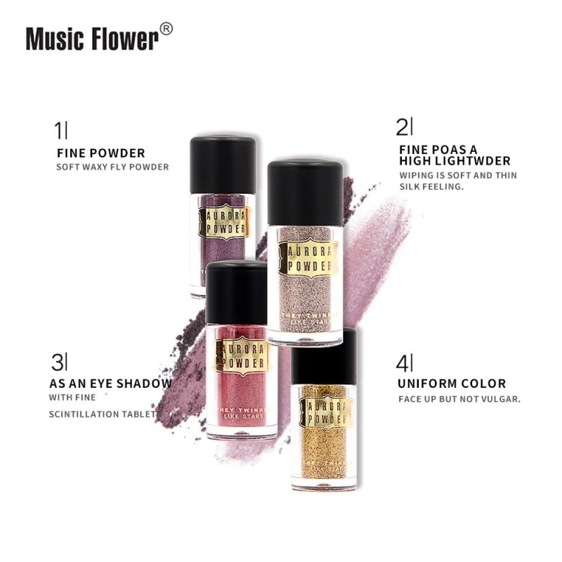Music Flower Аврора блеск пудра с жемчужным блеском Блестящий Блеск для лица Ремонт Осветляющий рыхлый порошок одиночный теней для век TSLM2