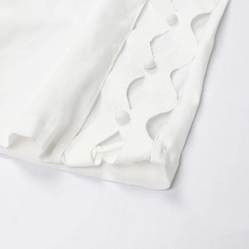 MIAOQING Casualsolidcolorhollow-out women'stunic high-neckbubble-sleevotoslimbody wide-legtrouserstwo-pieceelegantspring2019